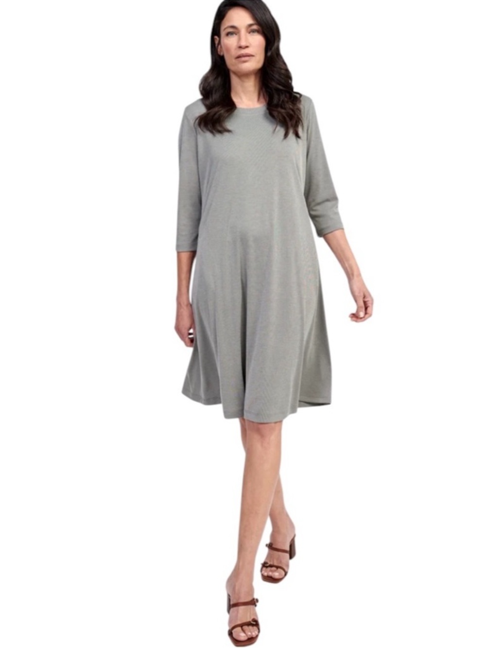 NWT Alembika Essential Relaxed Dress Saladine Grey Green Stripe Size 7 US 18-20